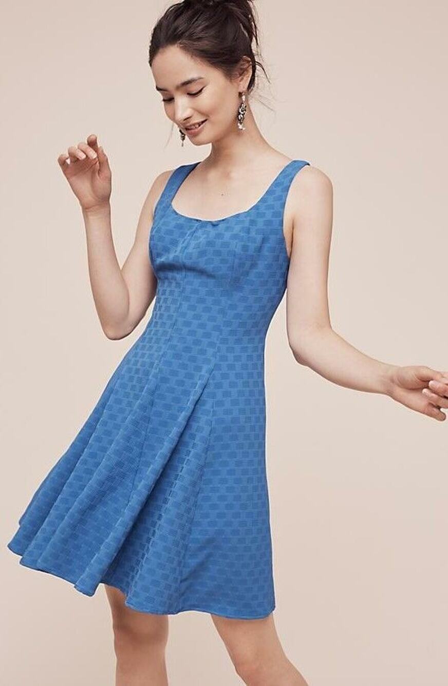 New Anthropologie x Eva Franco Bleu de Jour Textured Mini Dress $178 Sz 2 Blue
